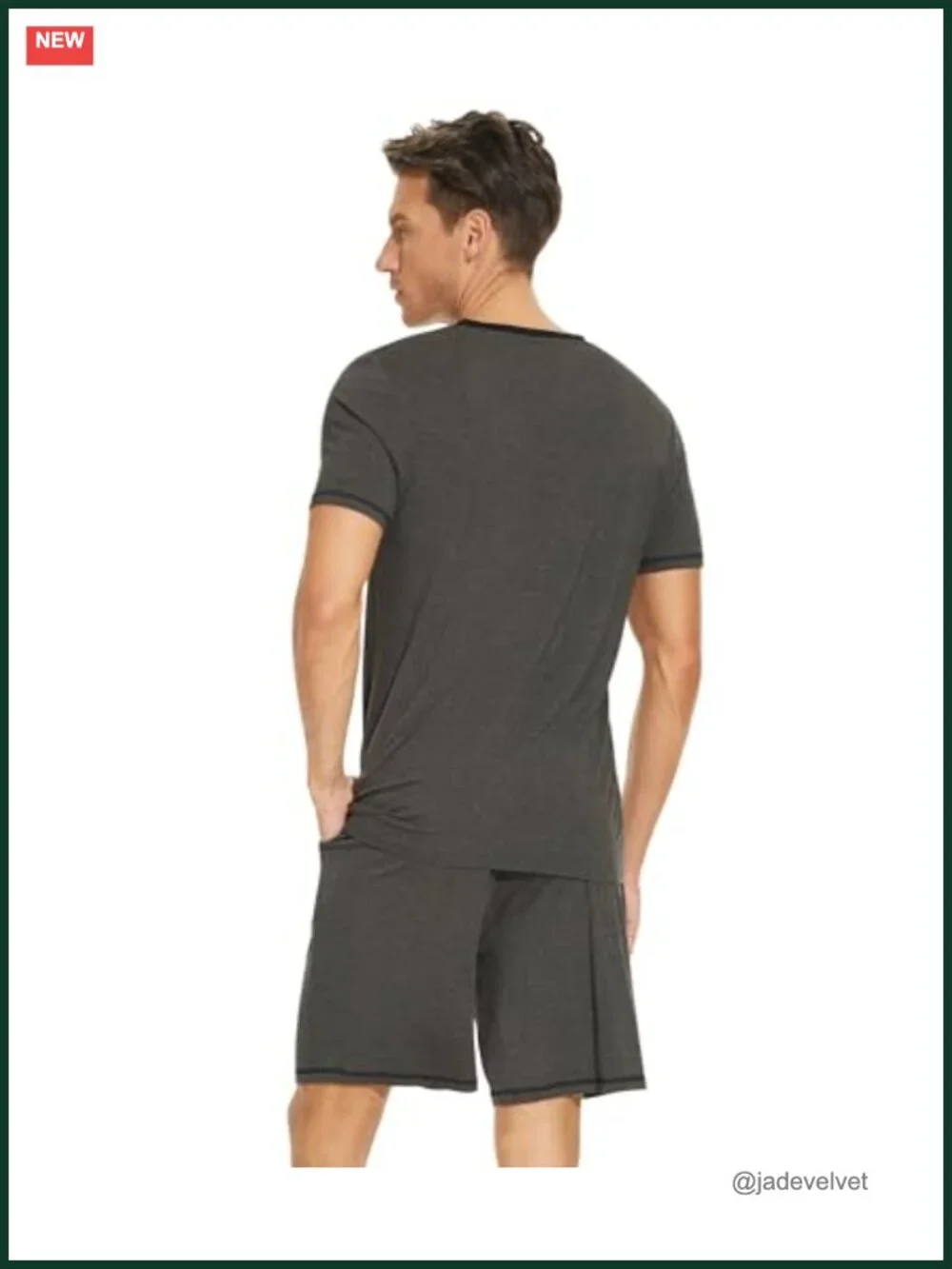 Men's Viscose Bamboo Pajama Set Short Sleeve V Neck Sleepwear Loungewear